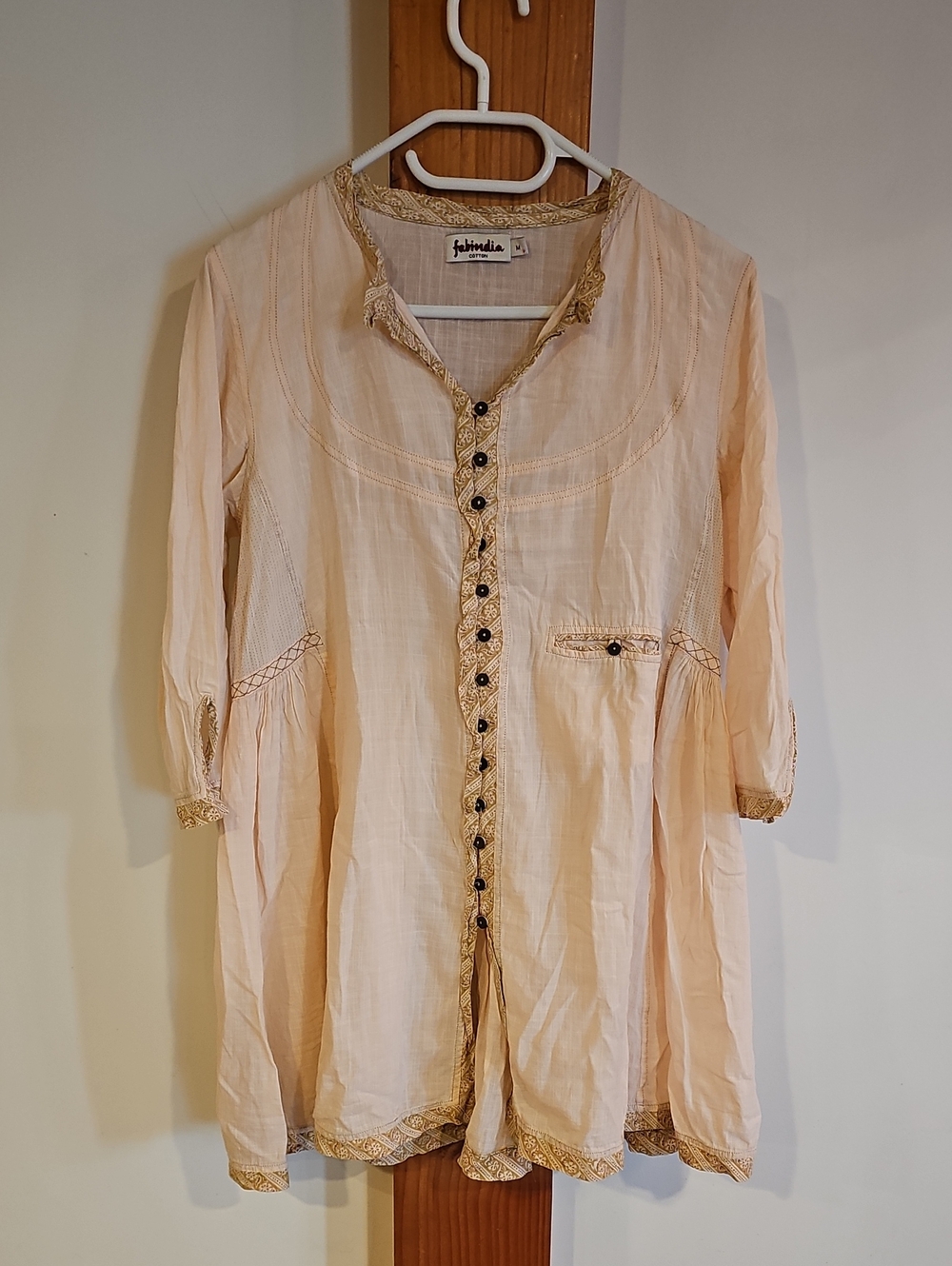 Fabindia Cream Embroidered Button-Front Women’s Tunic Top